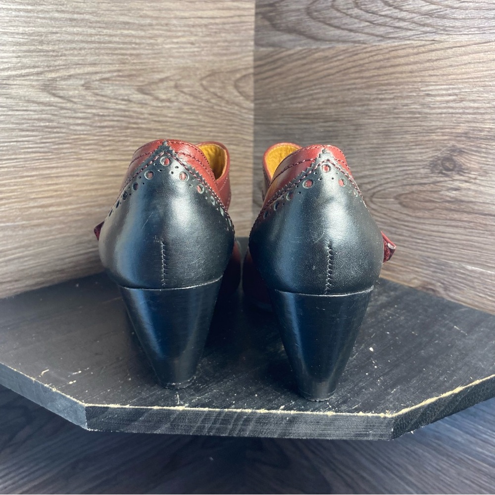 Fidji fidji red black strap leather heels vintage pumps - Picture 4 of 6